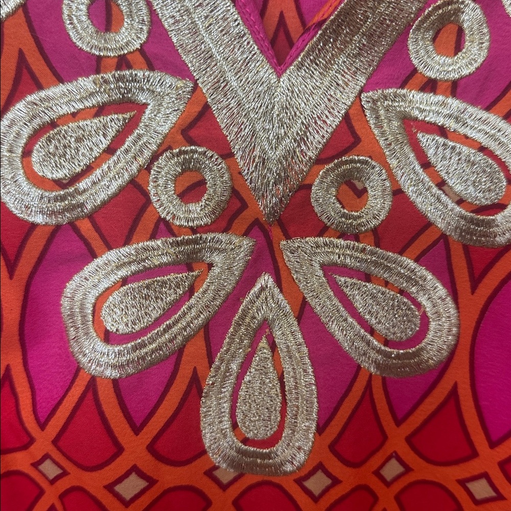 Mud Pie Pink and Orange Embellished V-Neck Tunic - Picture 4 of 6